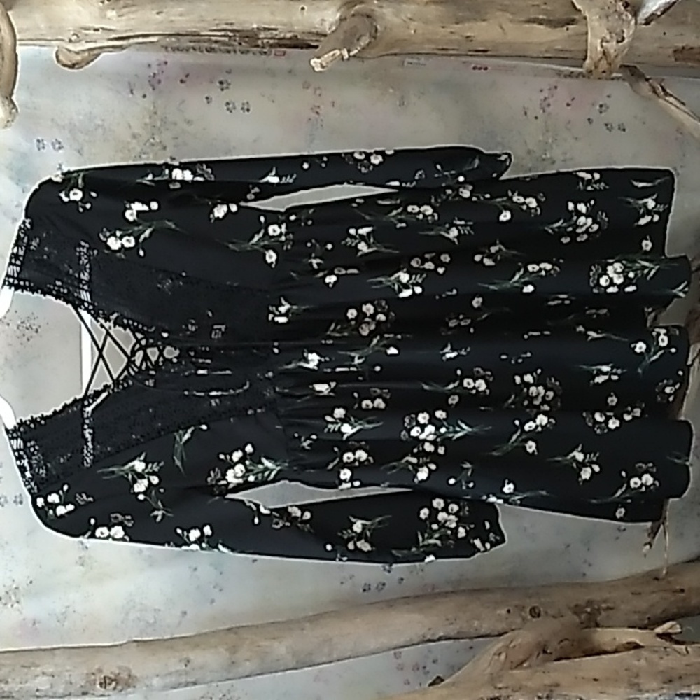Angeleye Lady Jane Black Floral Dress W/ Lace/Lacing Details Women's Size 4 NEW